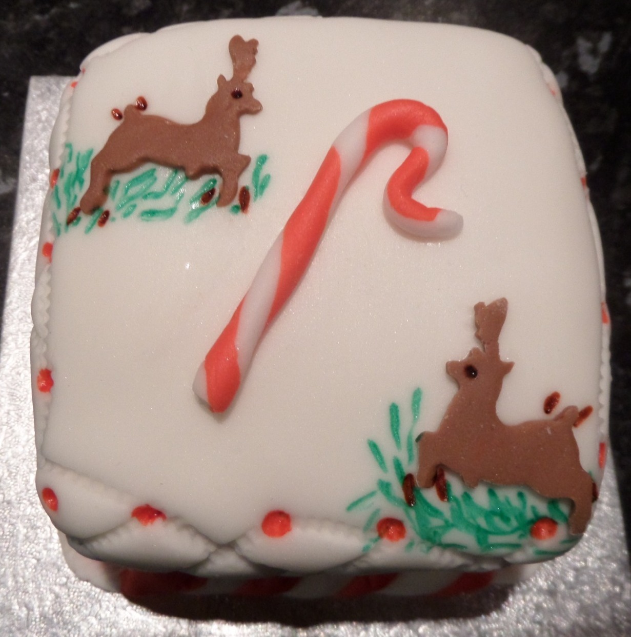 mini reindeer/candy cane cake