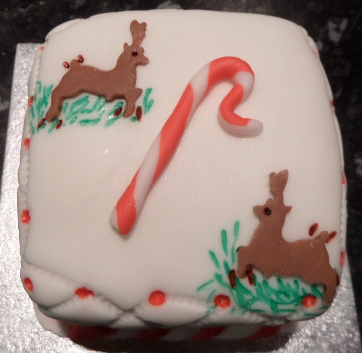 mini reindeer/candy cane cake
