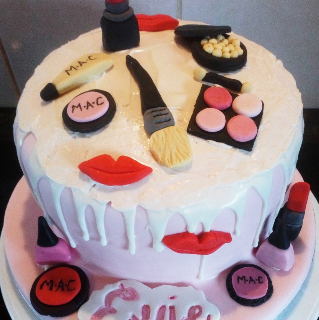 18th birthday make-up drip cake