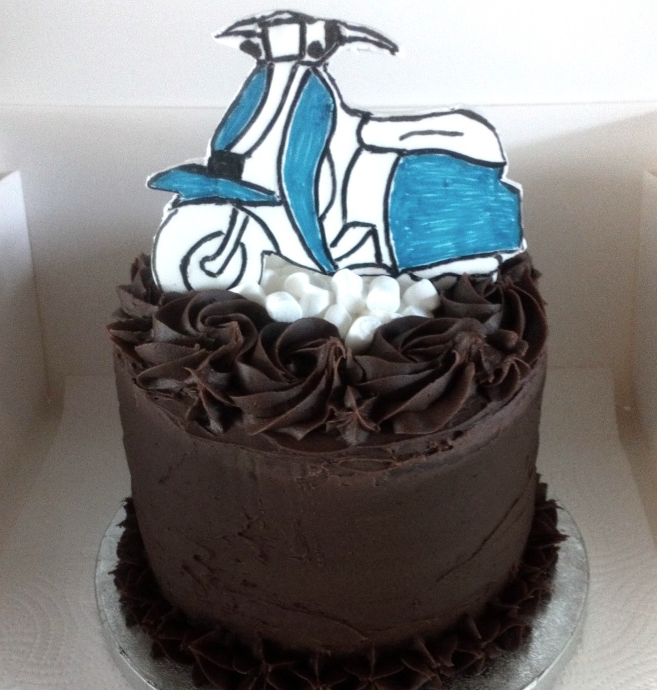 mens chocolate buttercream cake with sugar model scooter