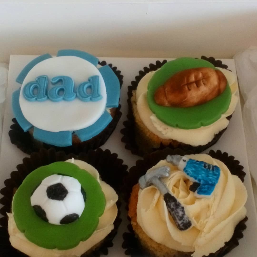 football, rugby and dads worktools cupcakes