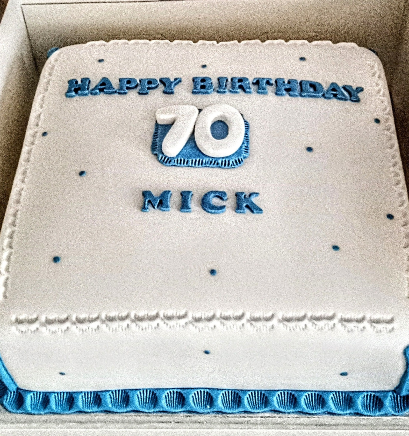 Plain elegant blue and white mens 70th birthday cake