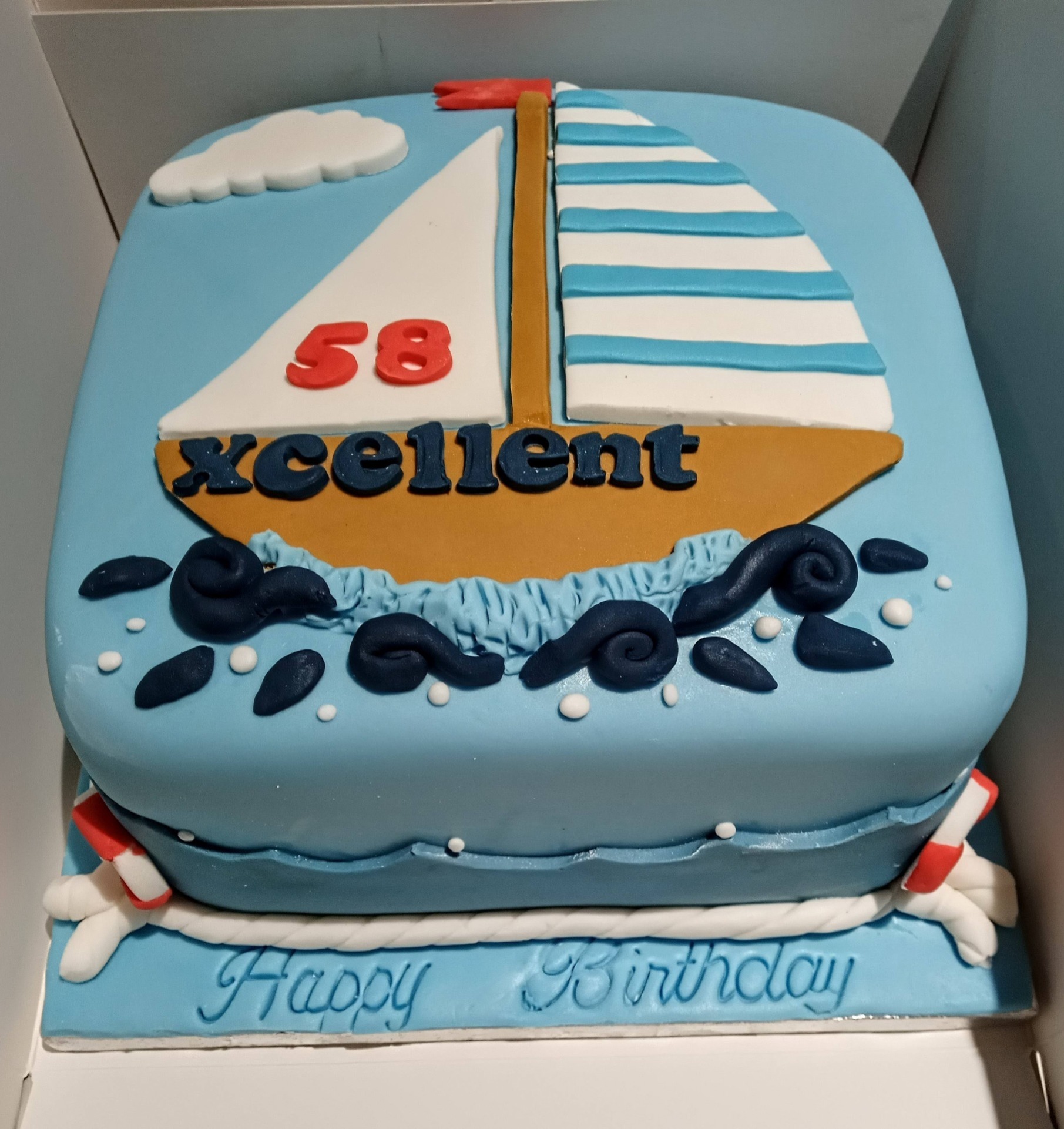 A gentlemen,s boat themed birthday cake