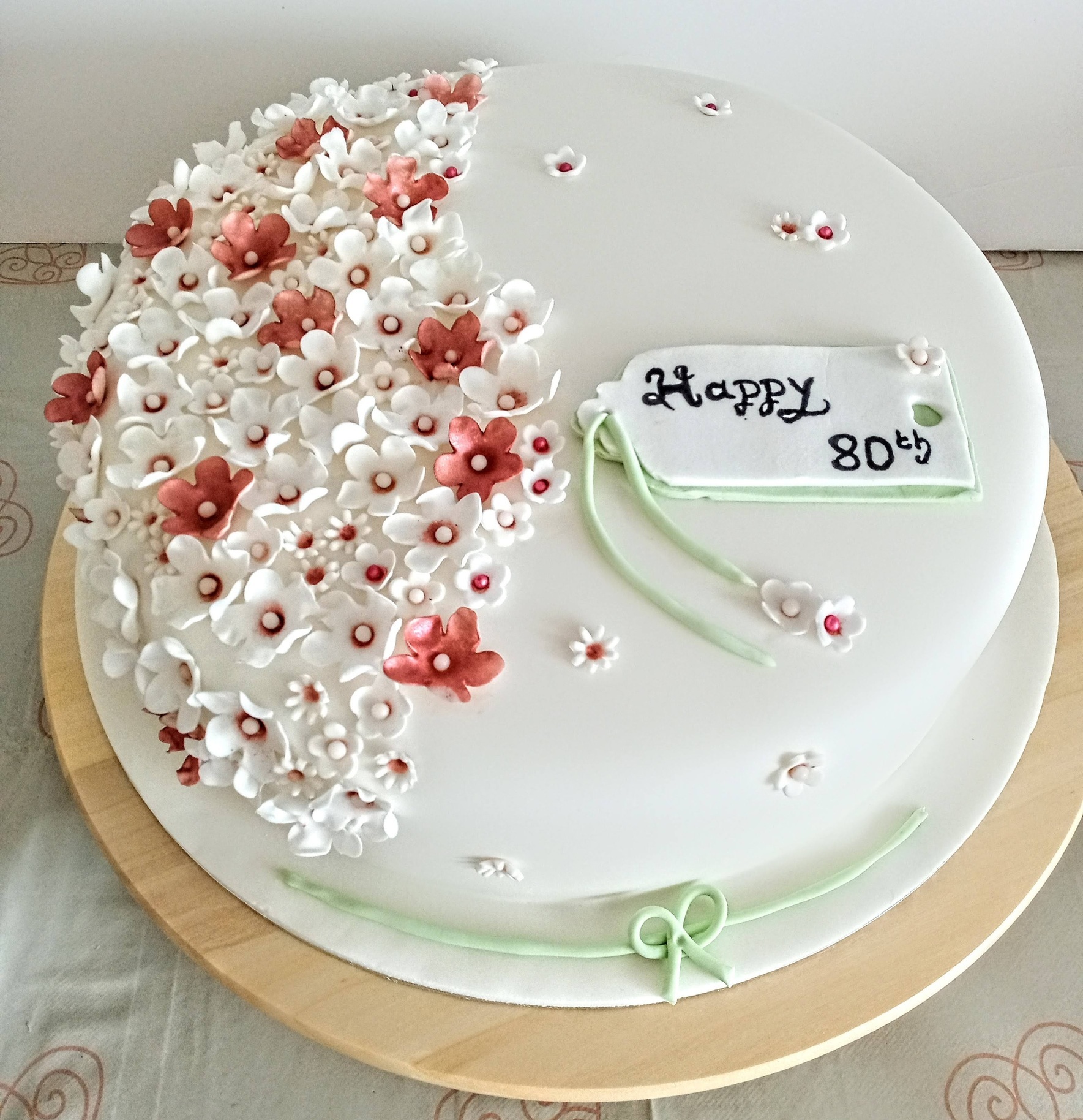 Ladies large 80th birthday cake with sugar flowers