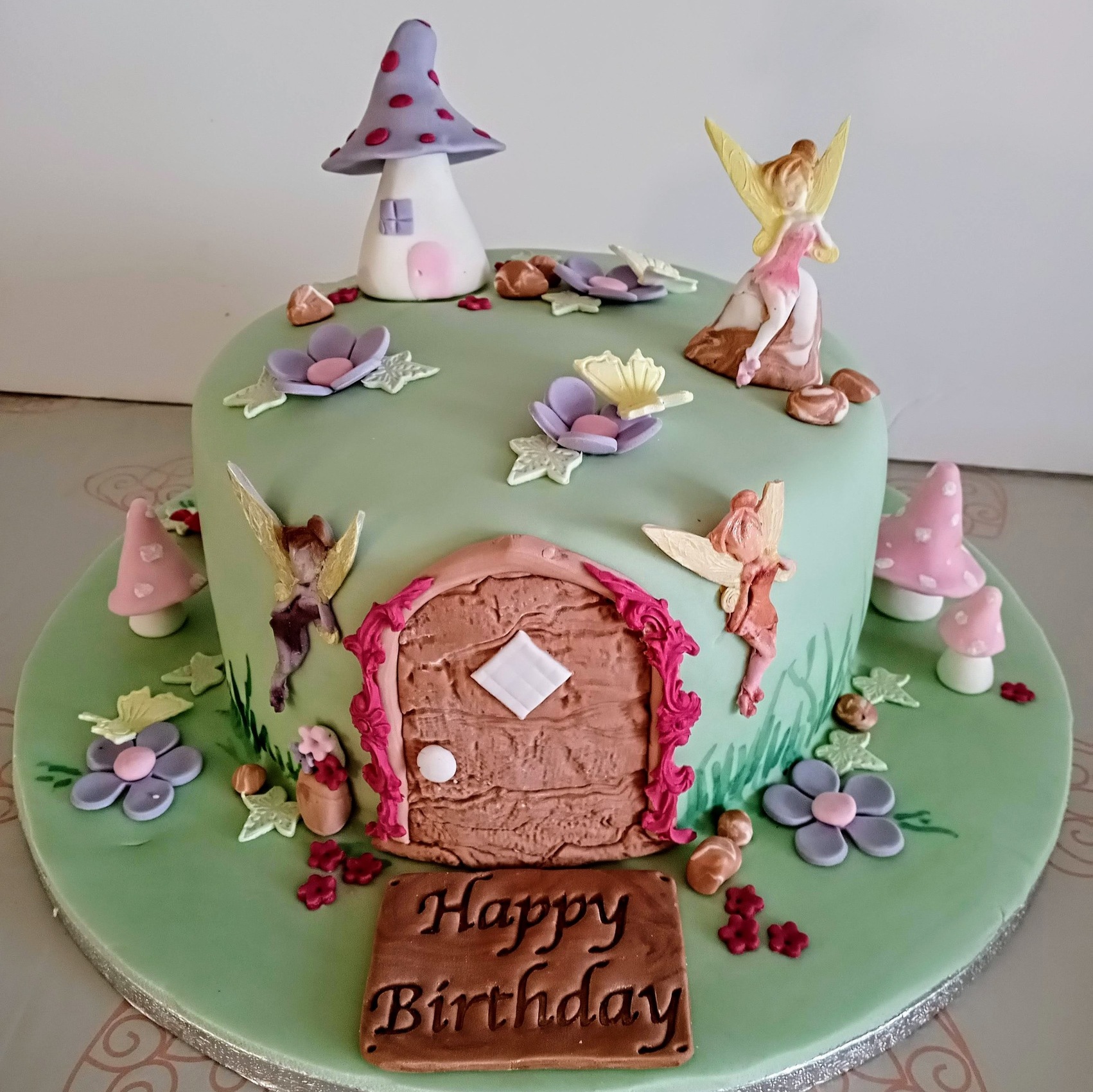 Girls fairy garden themed birthday cake