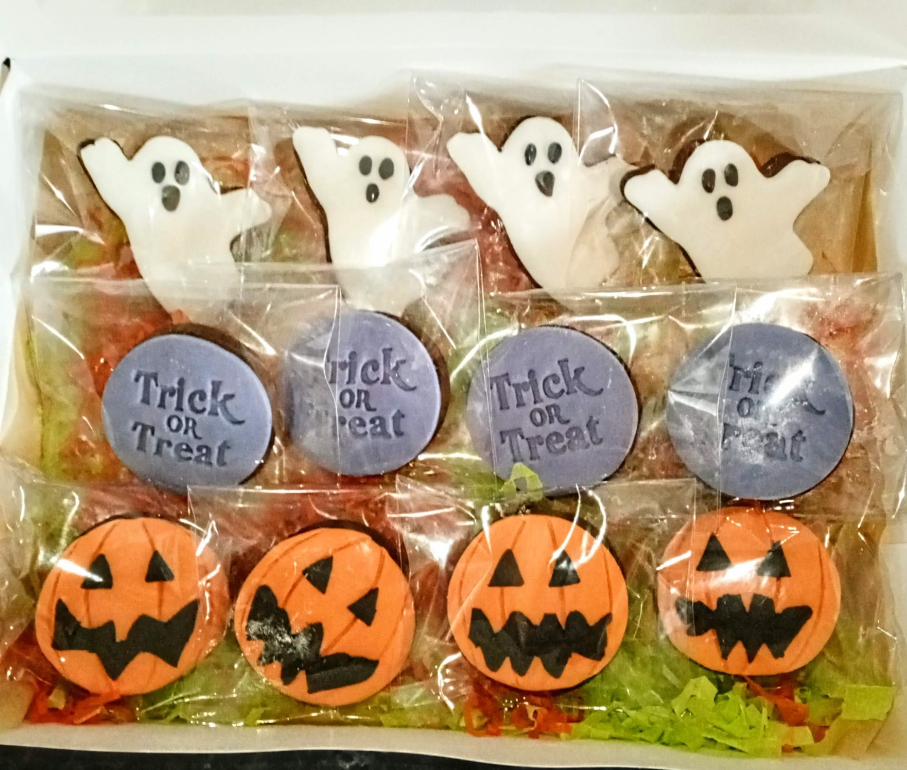 Trick or treat, ghost and pumpkin cookie