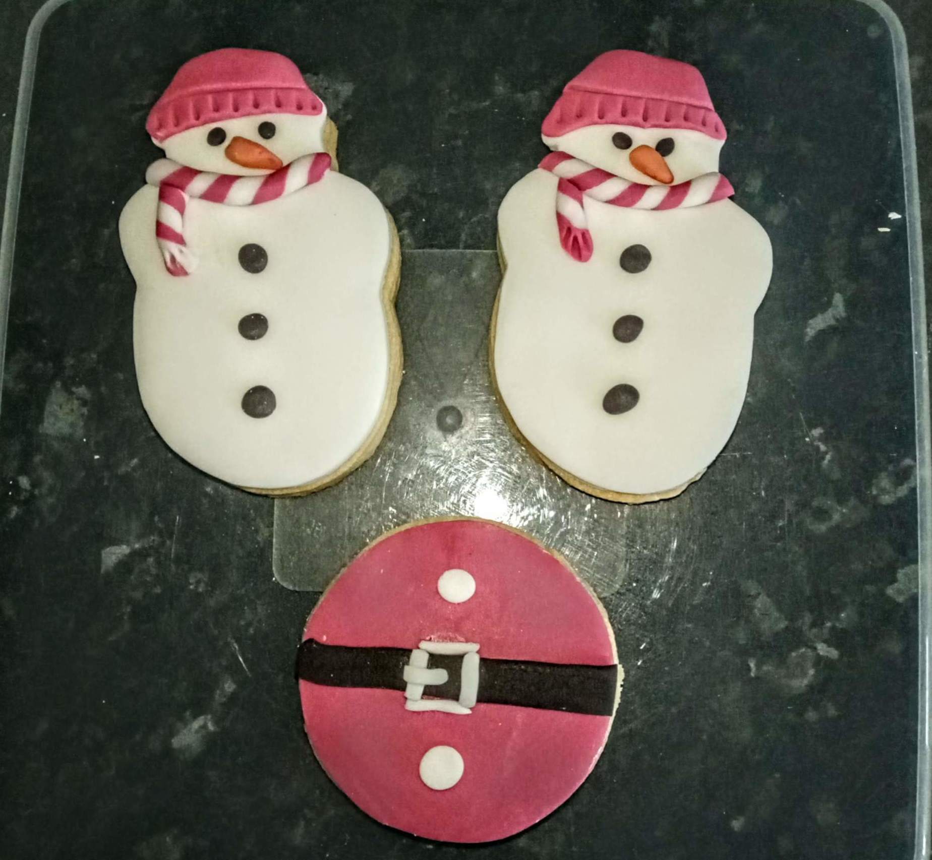 Snowman and santa,s belt cookies
