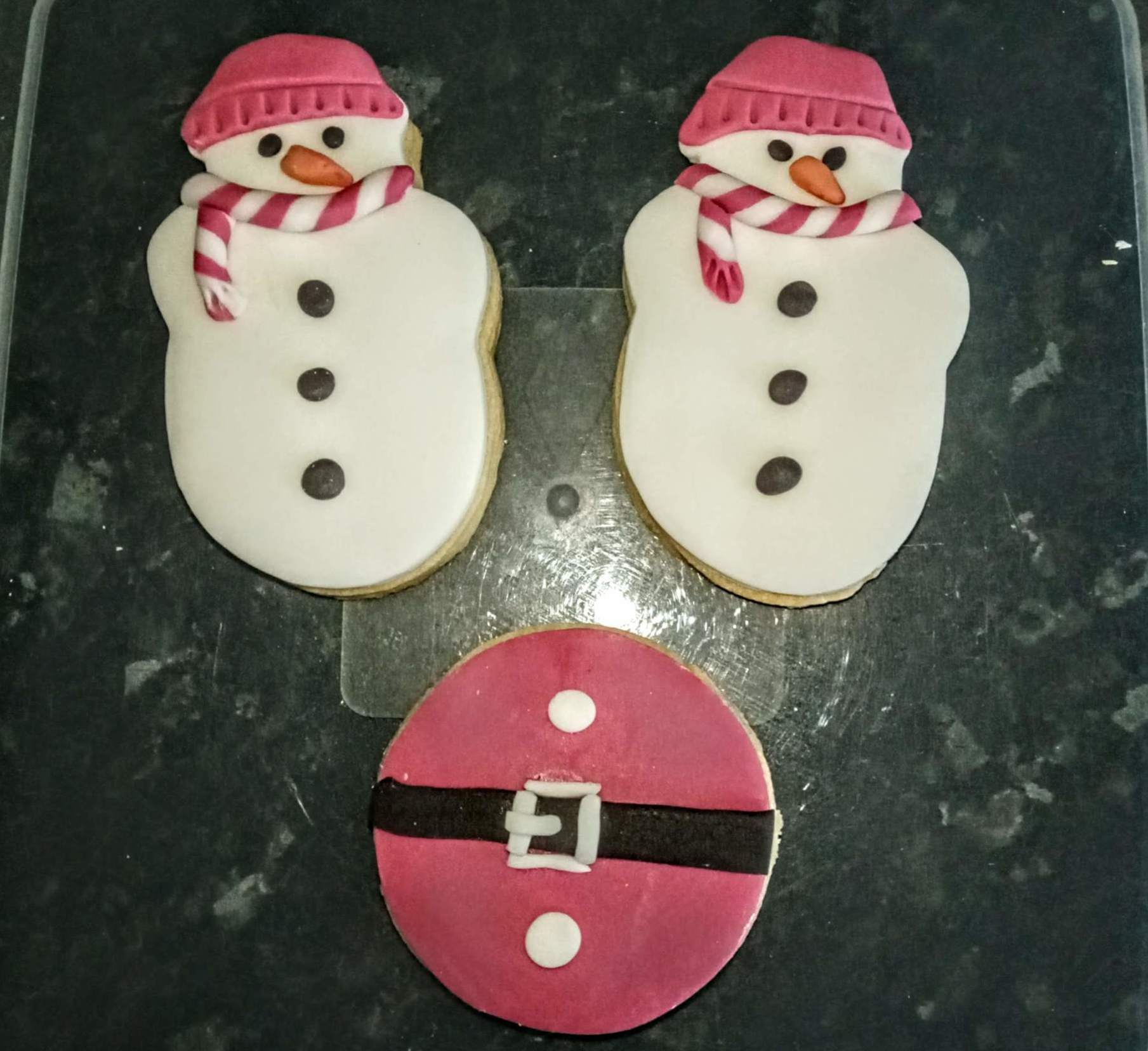 Snowman and santa,s belt cookies