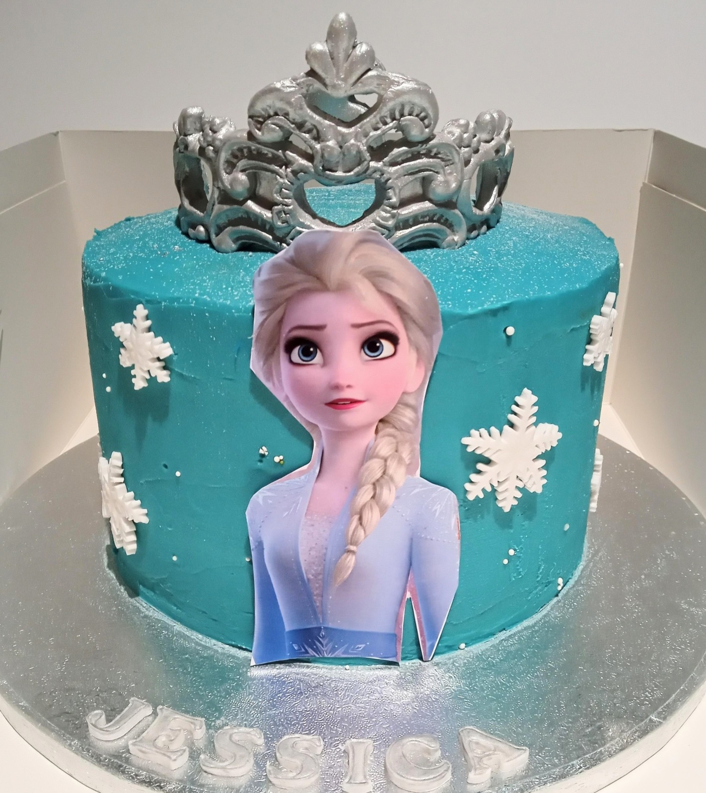 Girls birthday cake with "Frozen" inspired ebible image