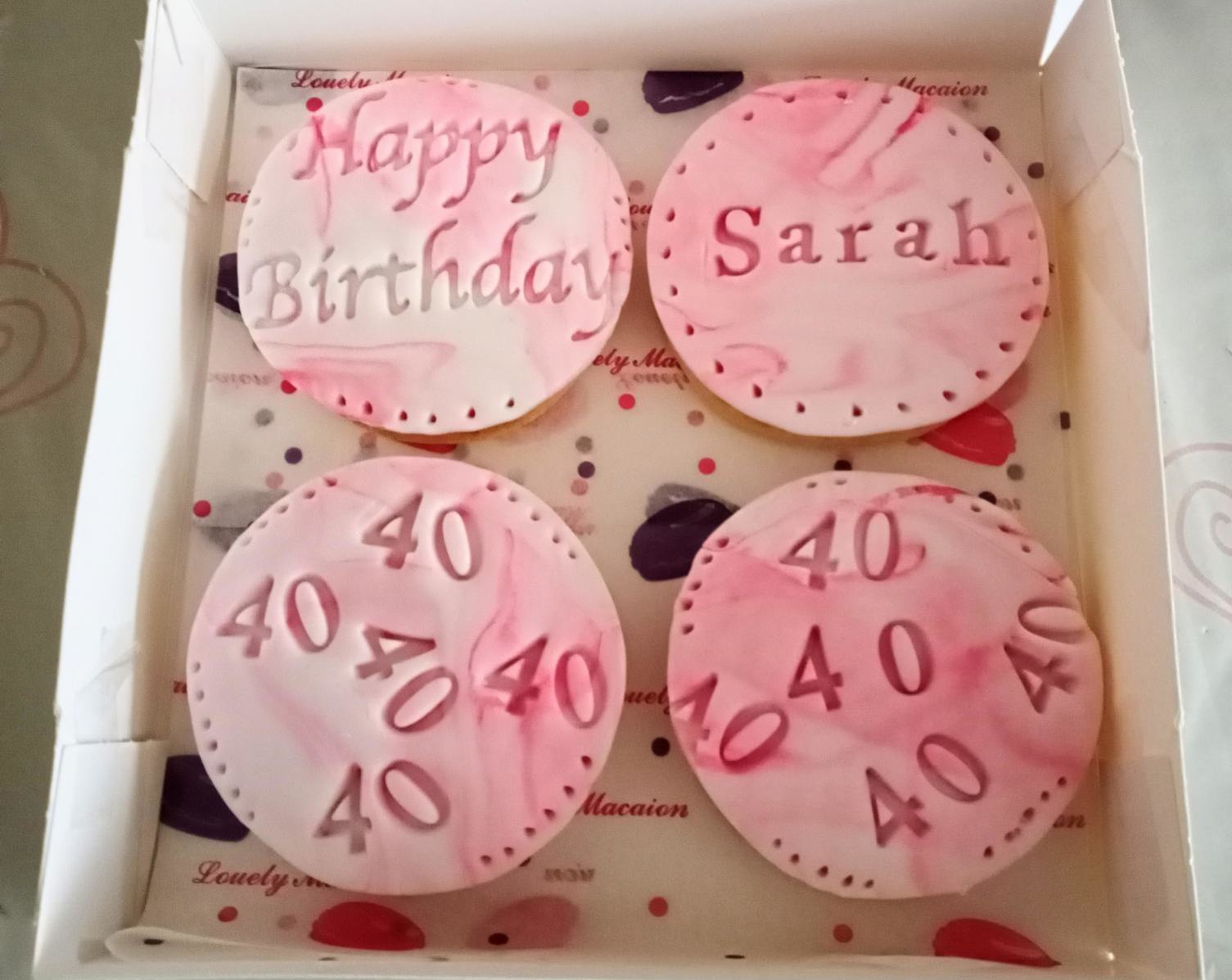 Box of ladies 40th birthday cookies