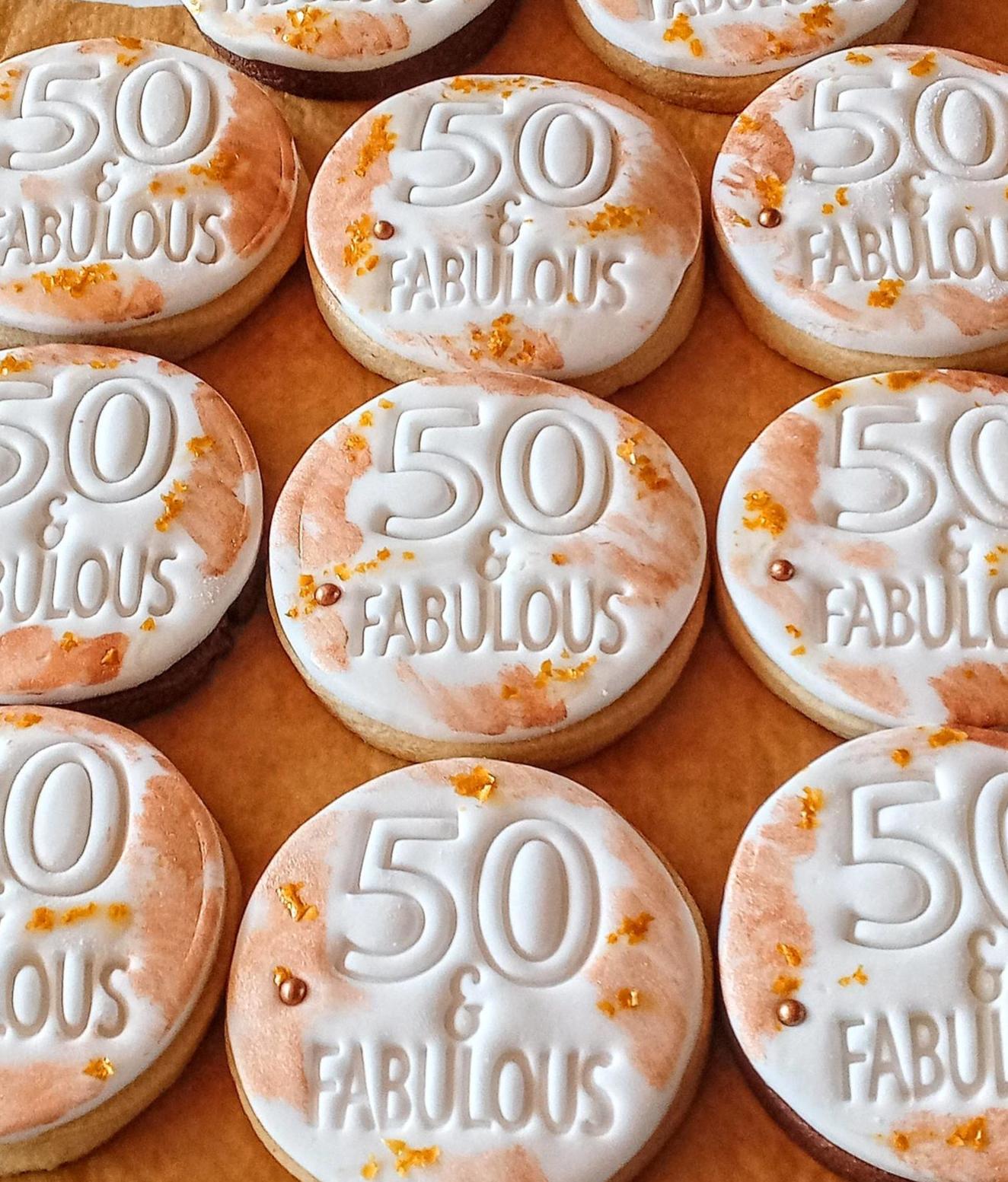 "50 and fabulous" iced cookies