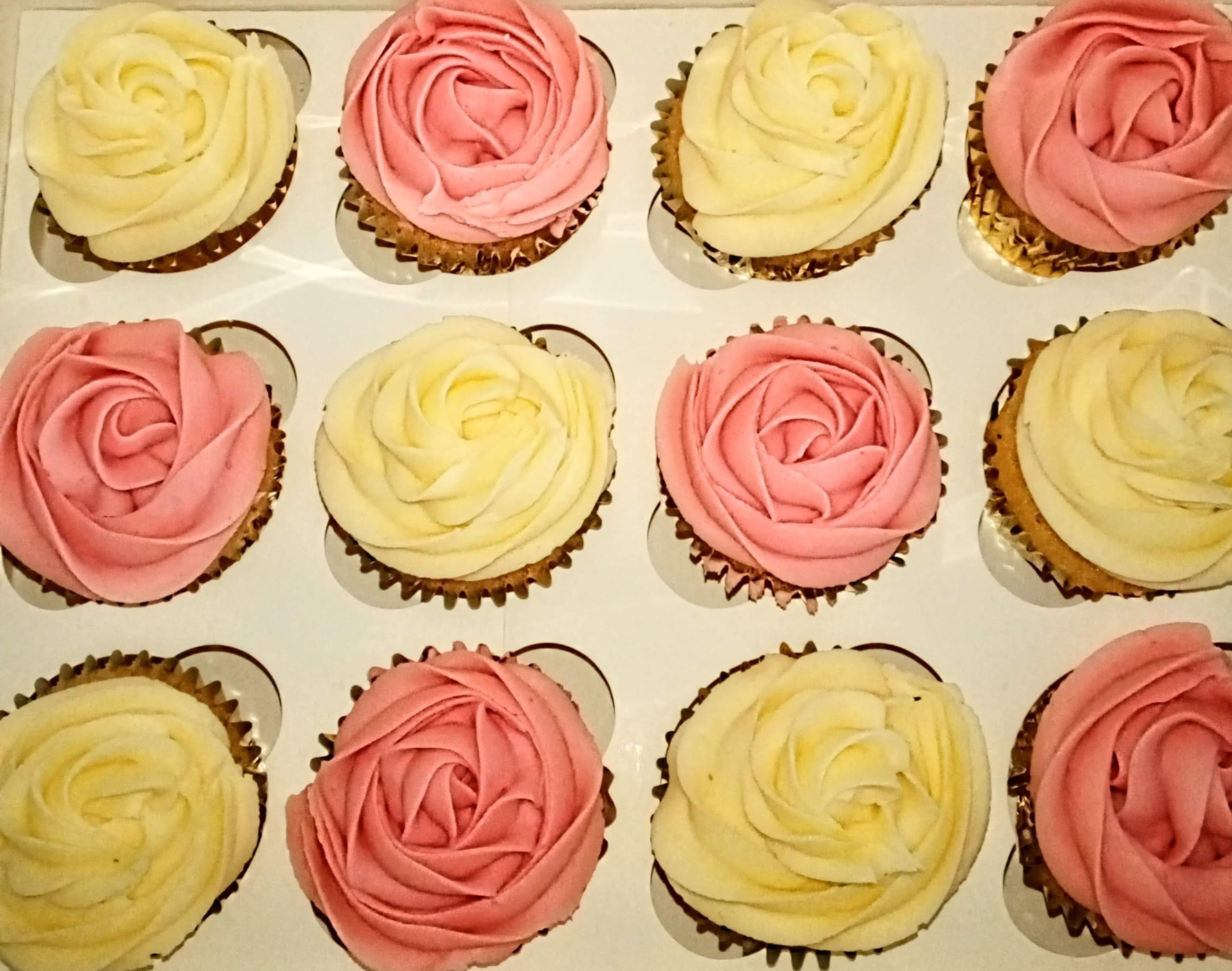 Plain rose swirl white and pink cupcakes