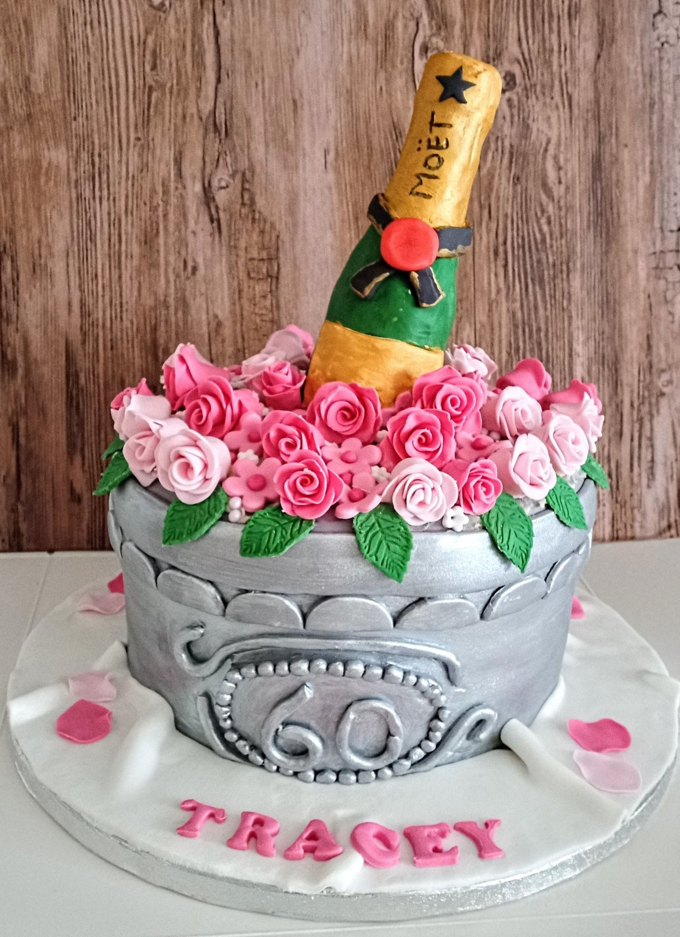 Champagne in a bucket birthday cake