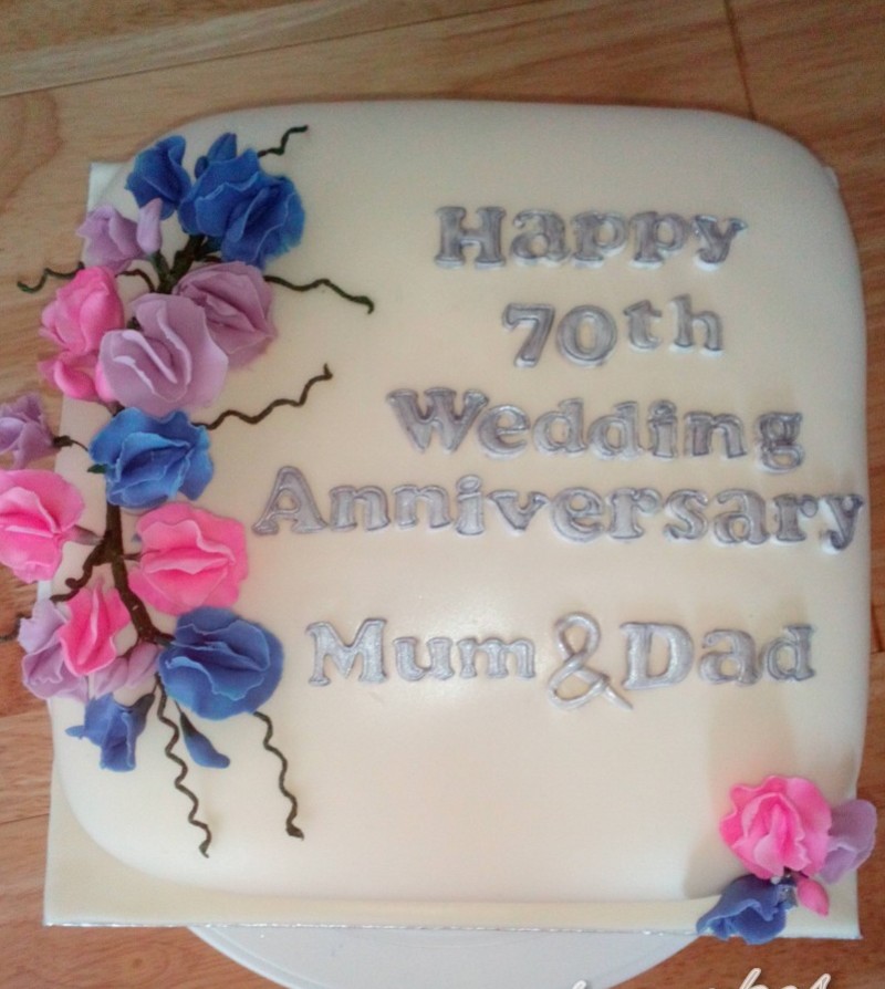 70th wedding anniversary cake with sugar sweet peas
