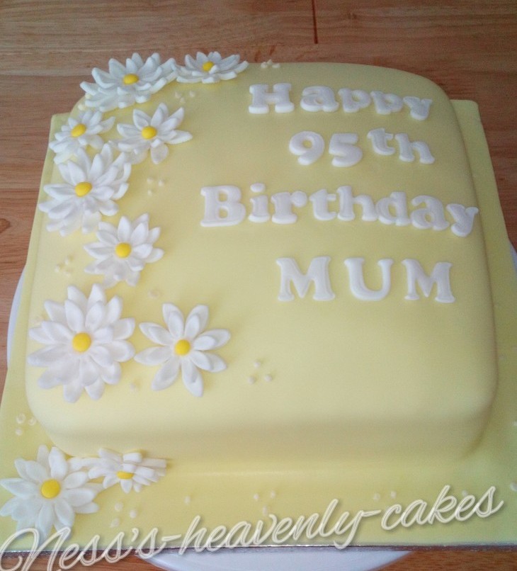 Ladies 95th birthday cake, yellow and white