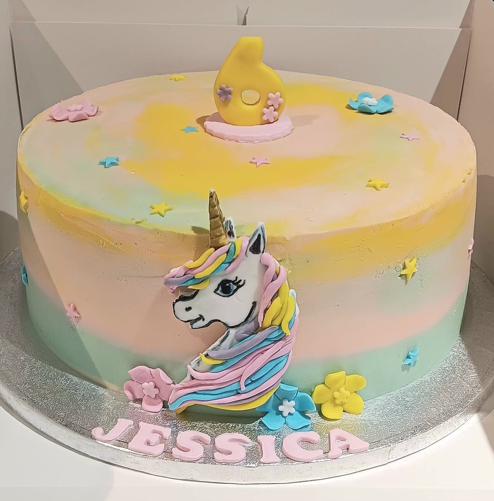 Baby unicorn inspired rainbow cake
