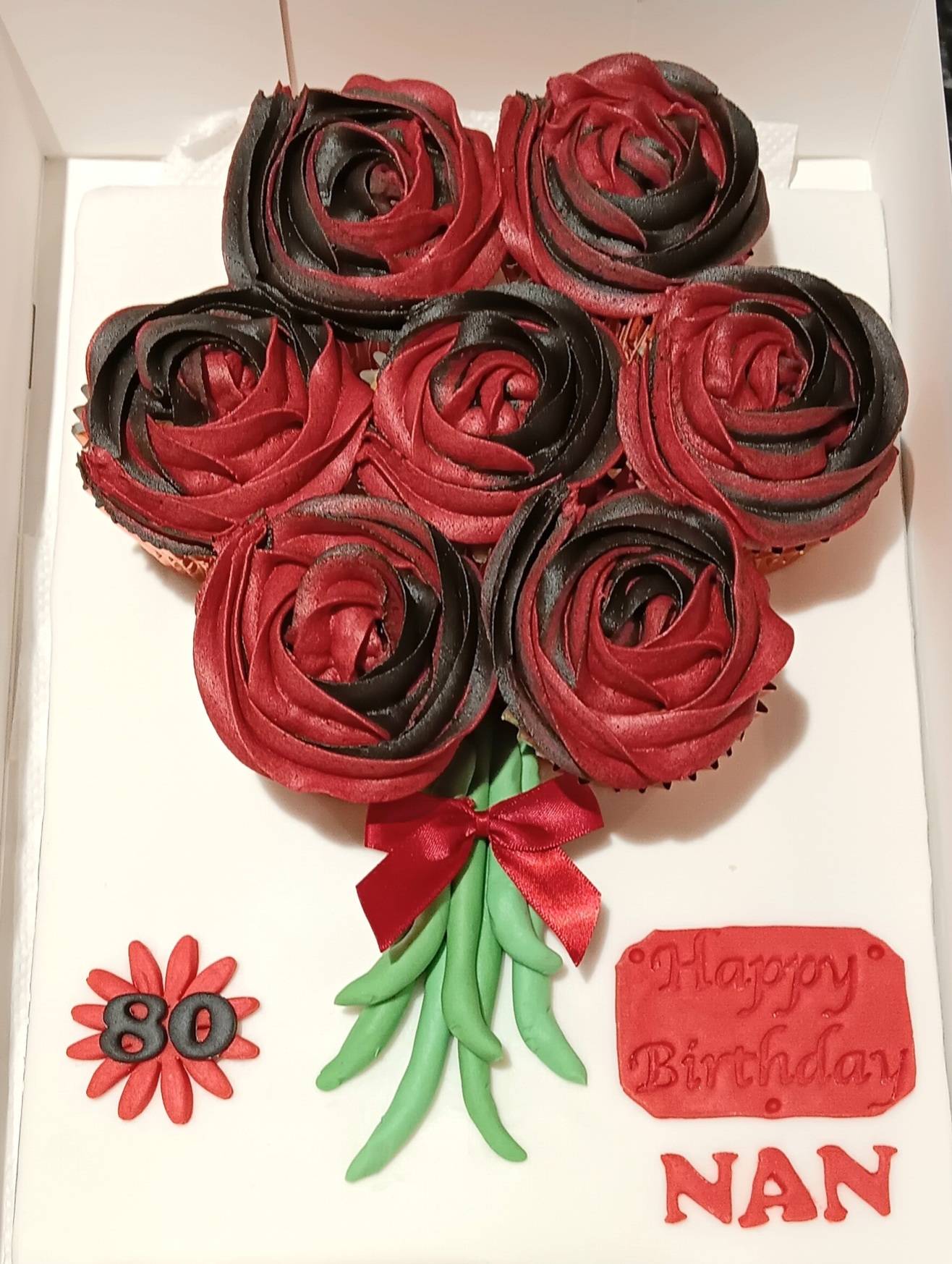 Black and red swirl cupcake bouquet