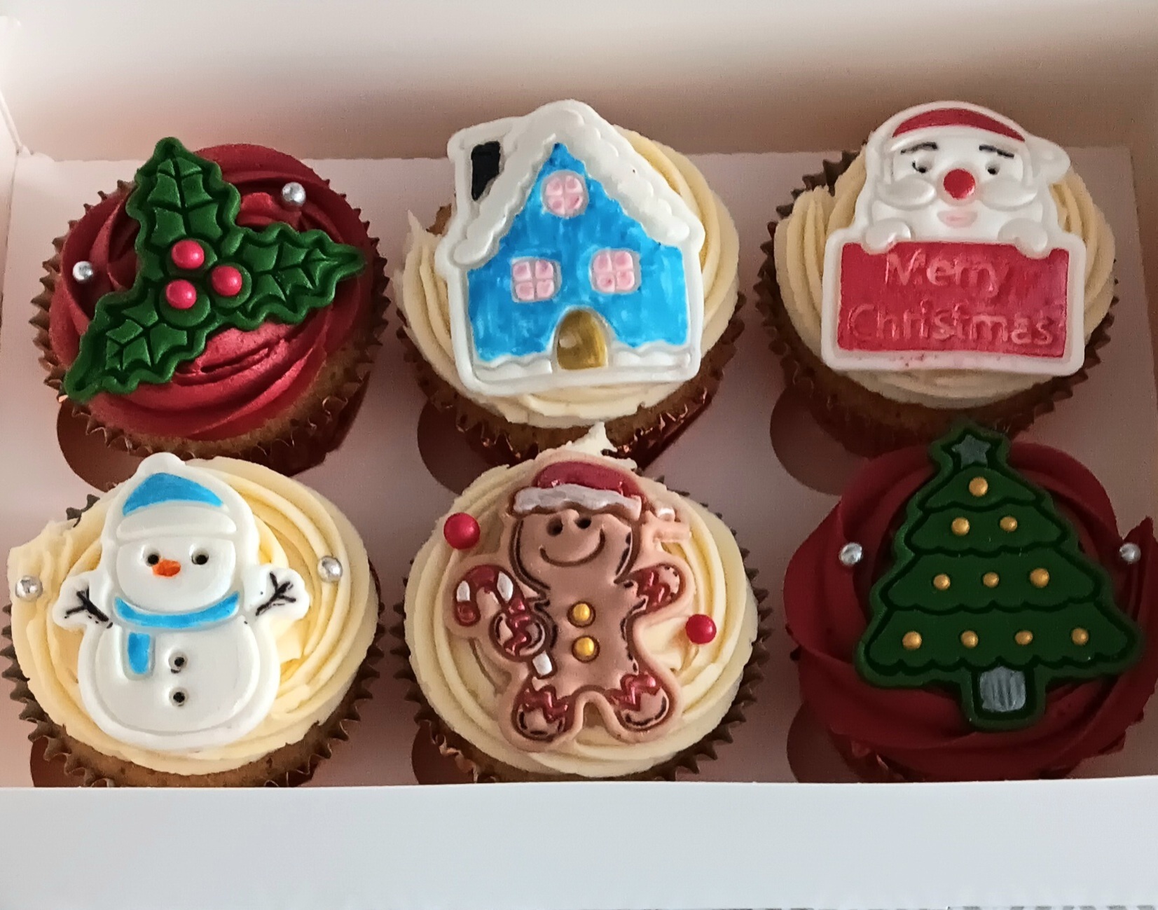 Box of 6 handmade decorated cupcakes