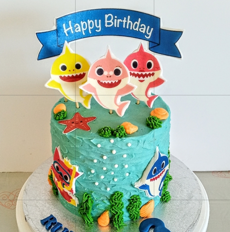 Baby shark inspired birthday cake