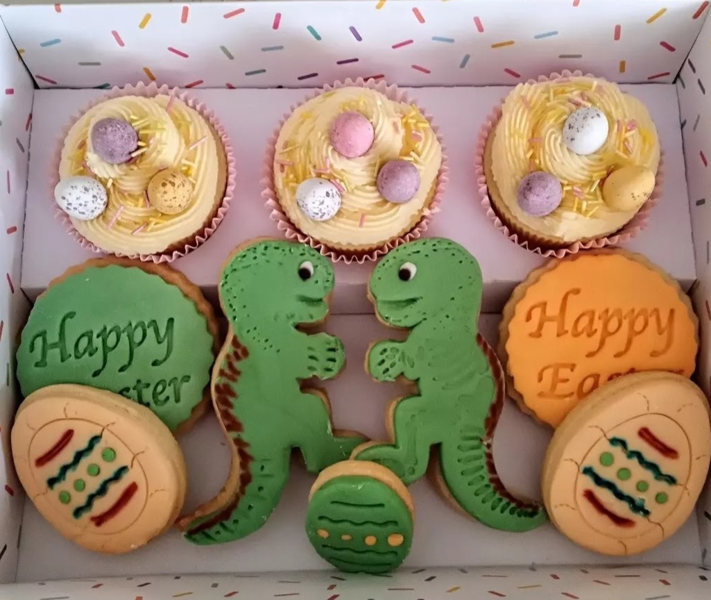 Easter assorted dinosaur cupcake and cookies box