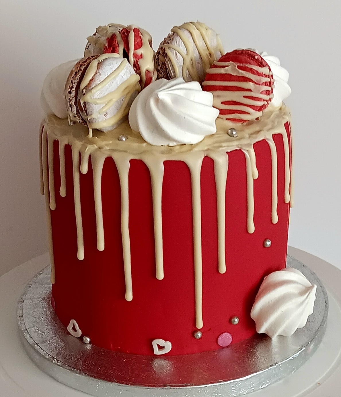 Ladies red buttercream with white drip