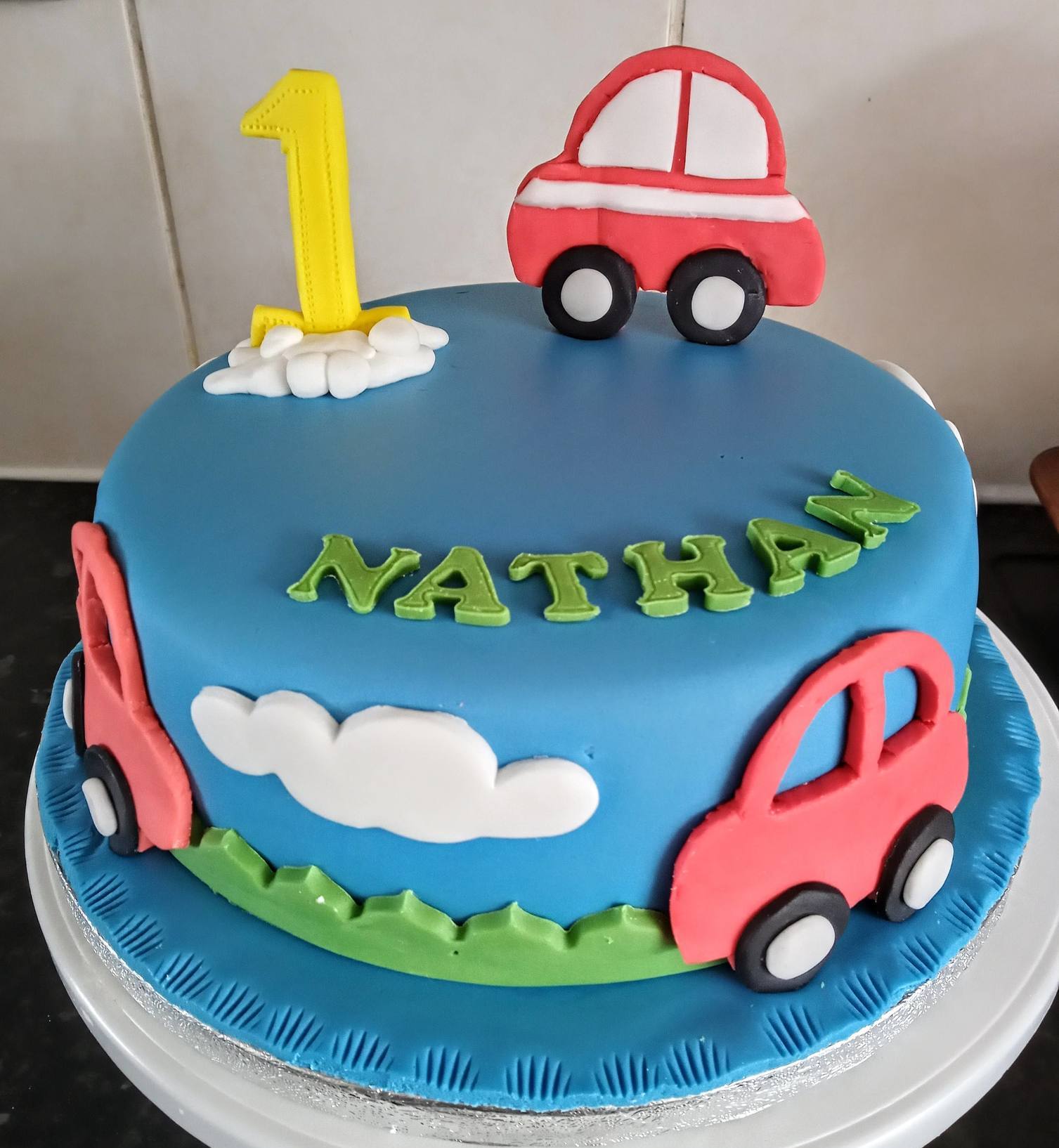 Boys toy cars 1st birthday cake